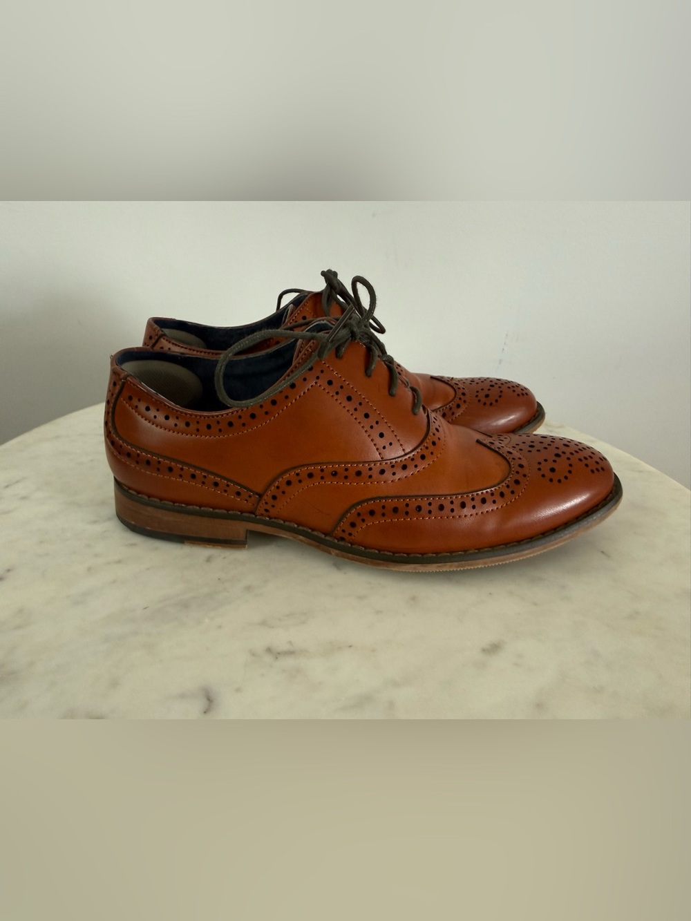 BRUNO MARC Brown Leather Brogue Oxford Classic Dress Shoe Boys Size 3 USA